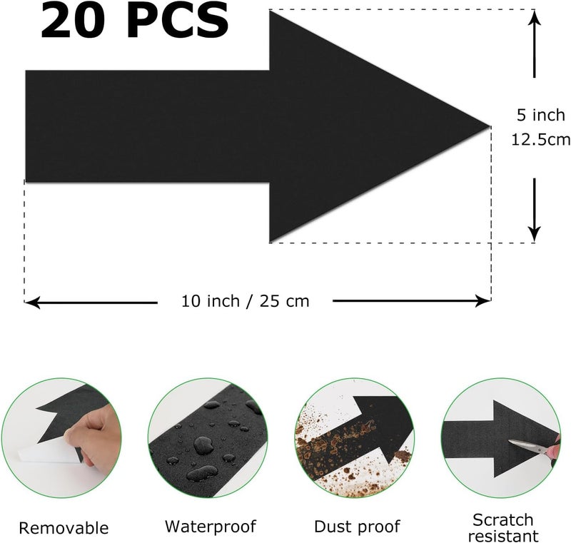 EVQ Arrow Floor Sticker Black 10"×5" Directional Floor Decal Self-Adhesive Removable Waterproof Arrow Vinyl Sign 20 PCS - Image 5